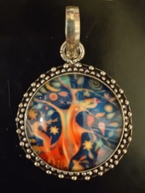 TREE OF LIFE Art Glass Cabochon Jewelry Set: Ring (Size 7) & Pendant - SHIP FREE